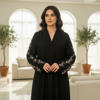 Elegant Black Beaded Floral Abaya for Women