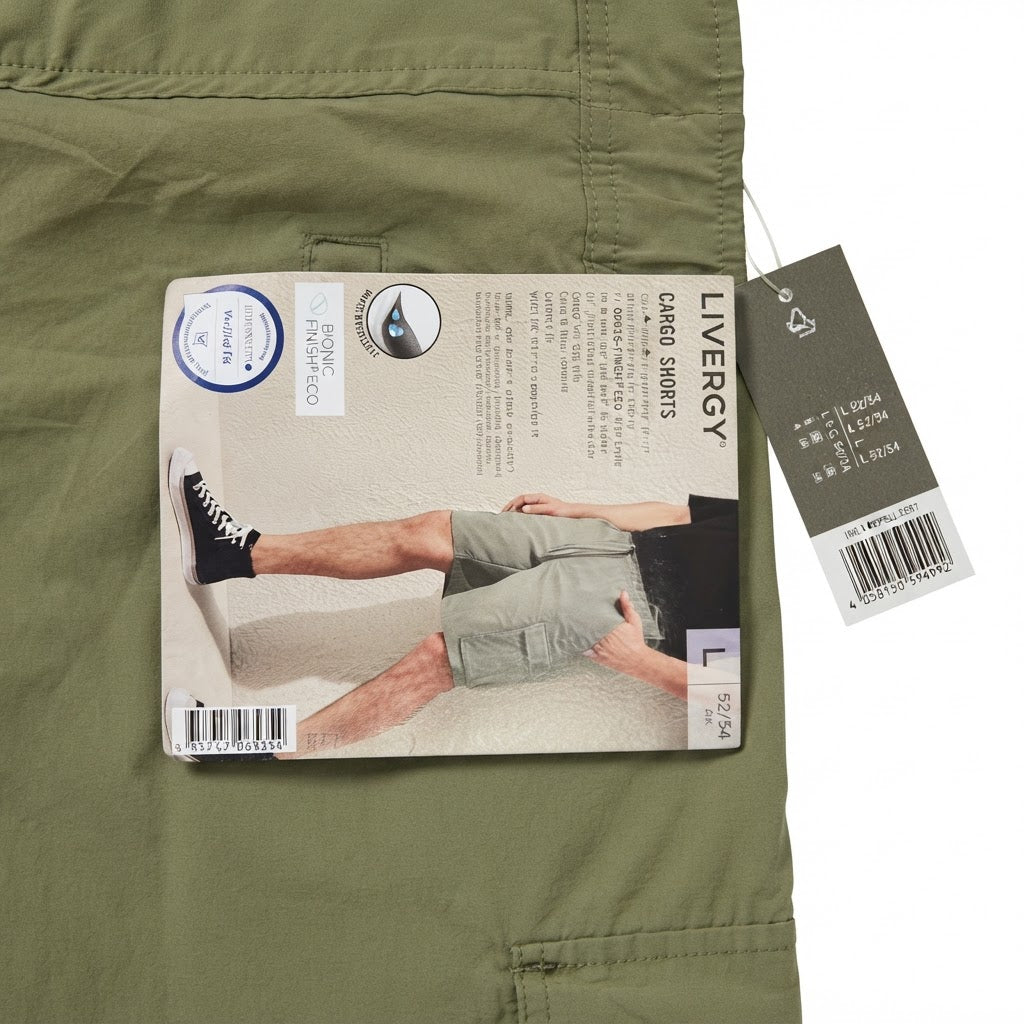LIVERGY Men's Beige Utility Cargo Shorts with Drawstring