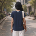 KOOKAÏ Navy Blue Short Sleeve Crew Neck Cotton Jersey T-Shir