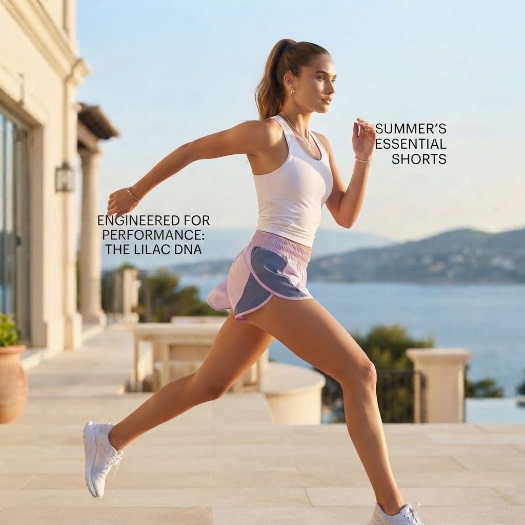 Lilac and Slate Blue Color-Block Athletic Running Shorts