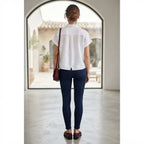 C&A Women's White Collarless Short Sleeve Linen Shirt