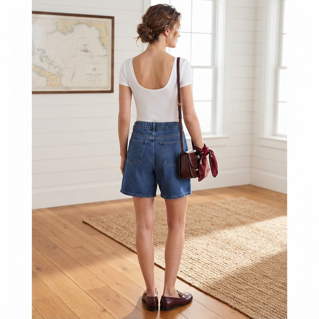 Women's High-Waisted Relaxed Fit Denim Shorts in Blue