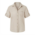 PUBLIC Women's Beige Linen Short Sleeve Button-Down Shirt