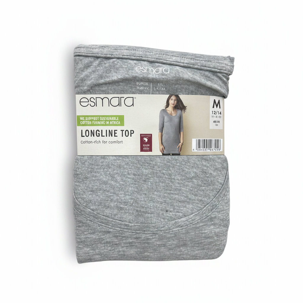 Esmara Women's Grey Long Sleeve Cotton Top - New