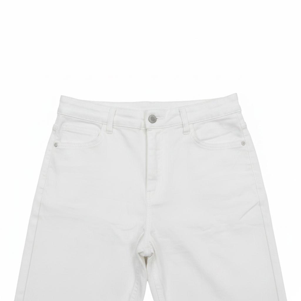 Premium White High-Waisted Wide-Leg Denim Pants