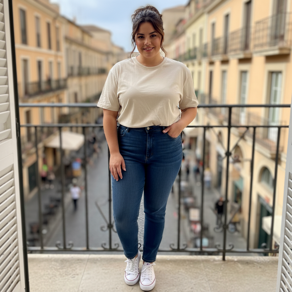Women's Oversized Beige Cotton Jersey T-Shirt
