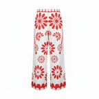Women's Red Floral Print Wide Leg Pants - Size L