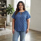Women's Royal Blue Polka Dot Peasant Blouse