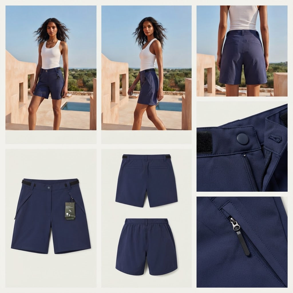 Navy Blue Performance Hiking Shorts with Adjustable Waist