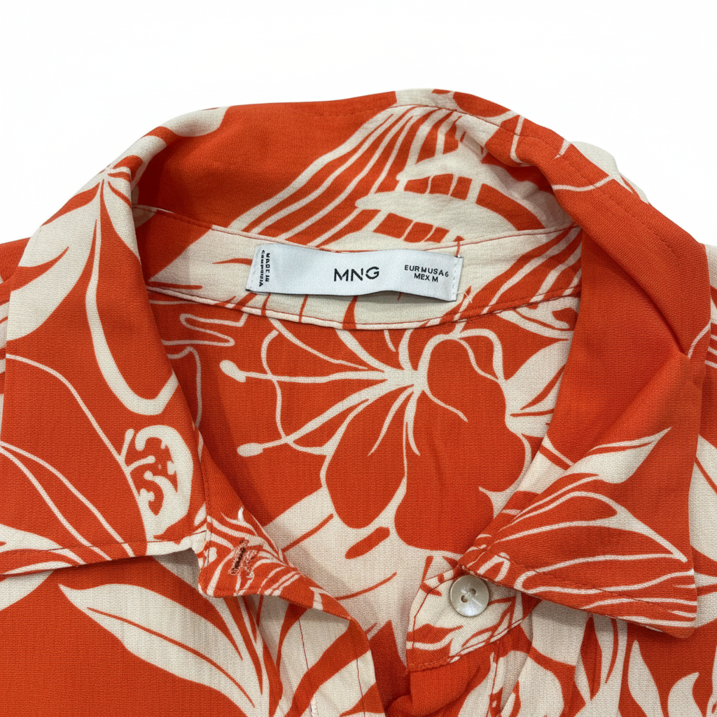 Mango MNG Orange Tropical Print Sleeveless Blouse