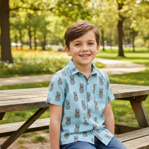 Cotton On Kids Blue Pineapple Short Sleeve Shirt Size 8