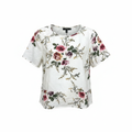Women's White Floral Print Short Sleeve Cotton Blouse