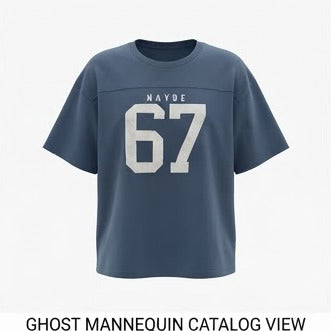 Slate Blue Oversized Varsity Graphic Sweatshirt Top
