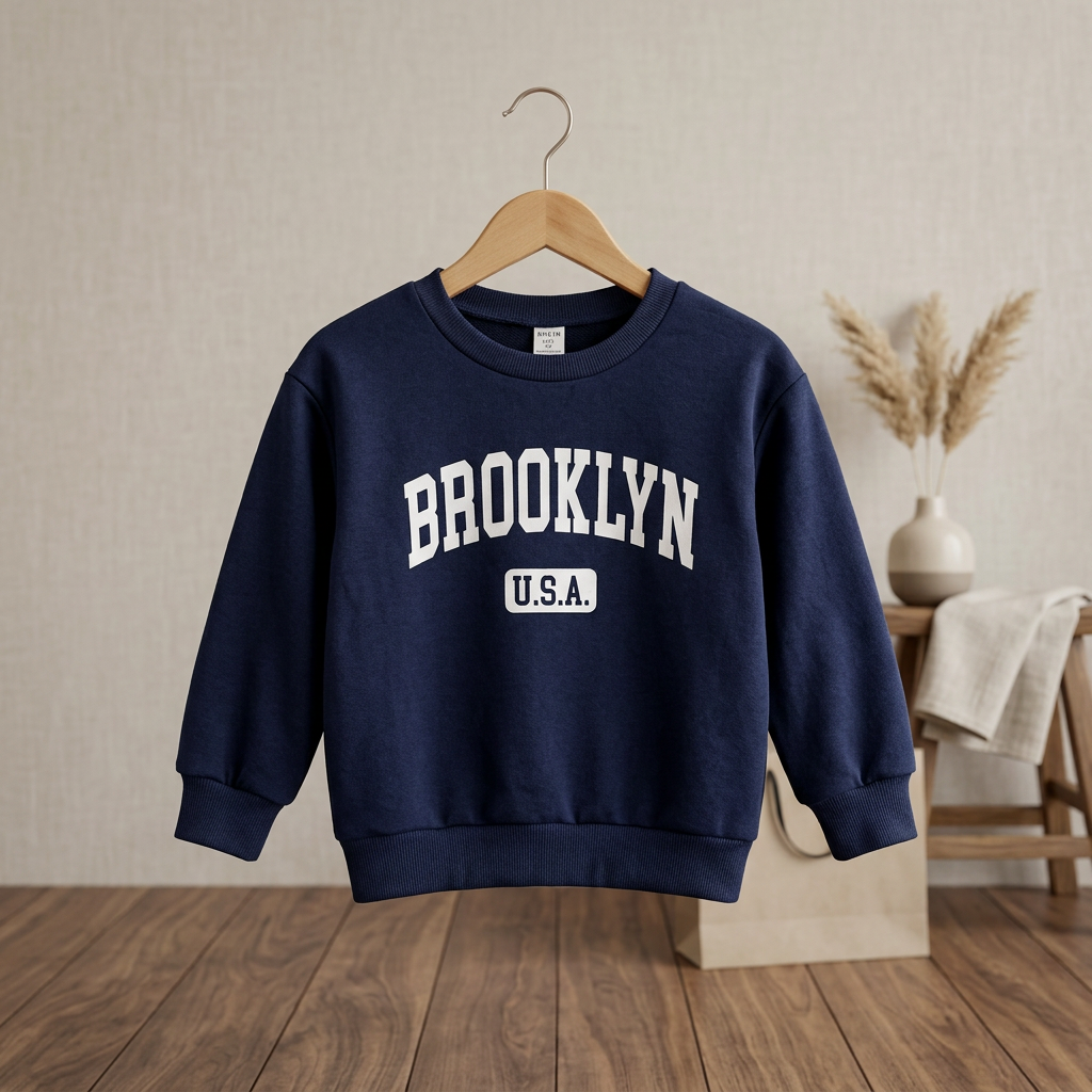 SHEIN Navy Blue Kids Brooklyn USA Graphic Crewneck Sweatshir