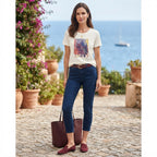 MEXX Women's White Graphic Palm Leaf T-Shirt
