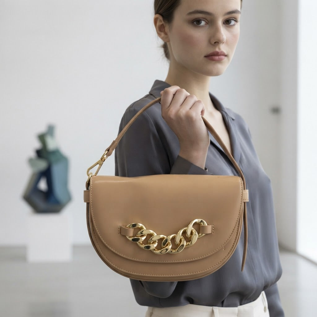 Beverly Hills Polo Club Tan Chain Saddle Bag
