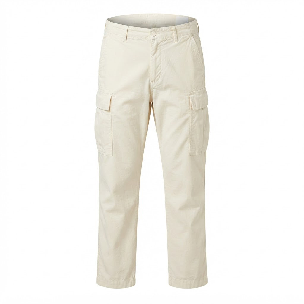 Women's Cream Cotton Cargo Trousers with Flap Pockets
