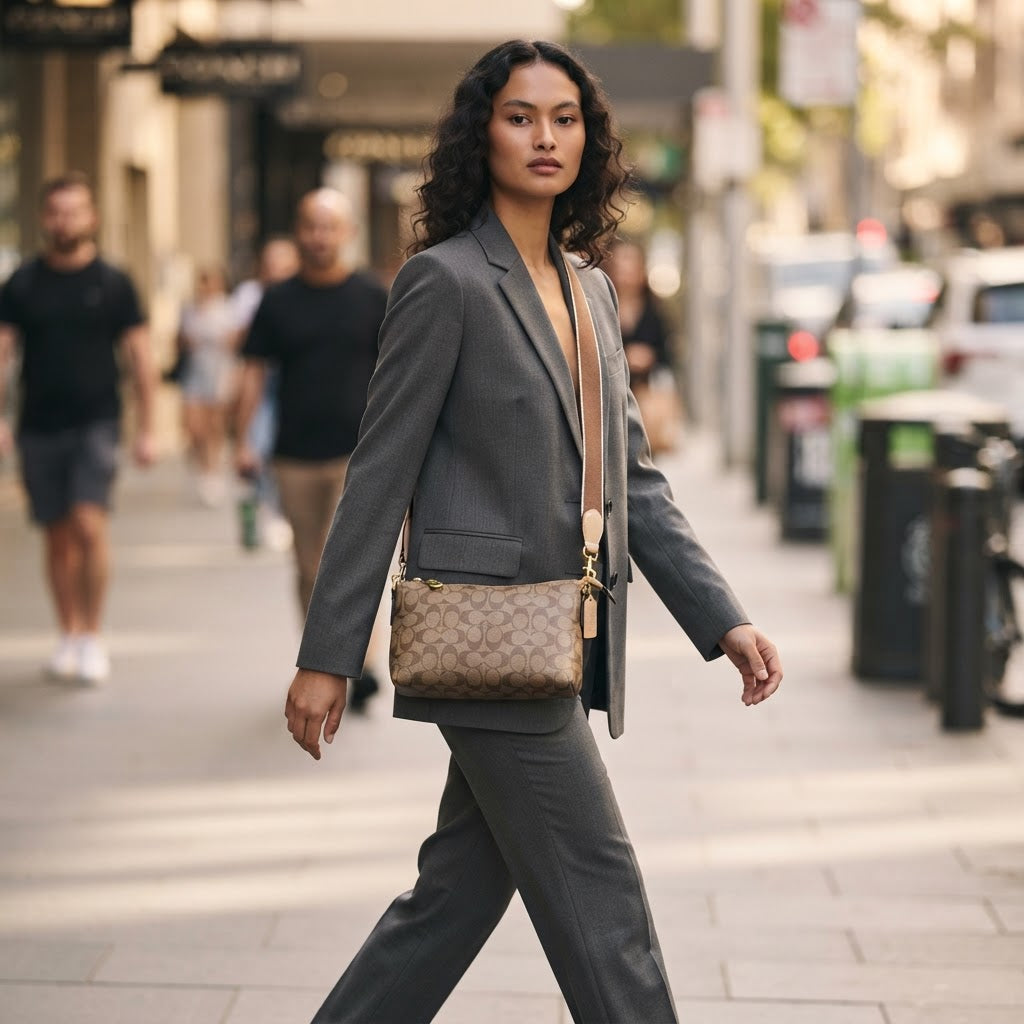 COACH Brown Monogram Coated Canvas Crossbody Bag