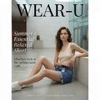Mid-Wash Blue Denim High-Rise Shorts with Cuffed Hem