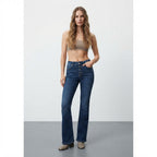 QS Deep Indigo Flared Jeans with Exposed Button Fly