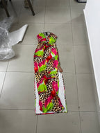 SHEIN SHEIN Multi-Colour Leopard Print Ruched Halter Maxi Dr