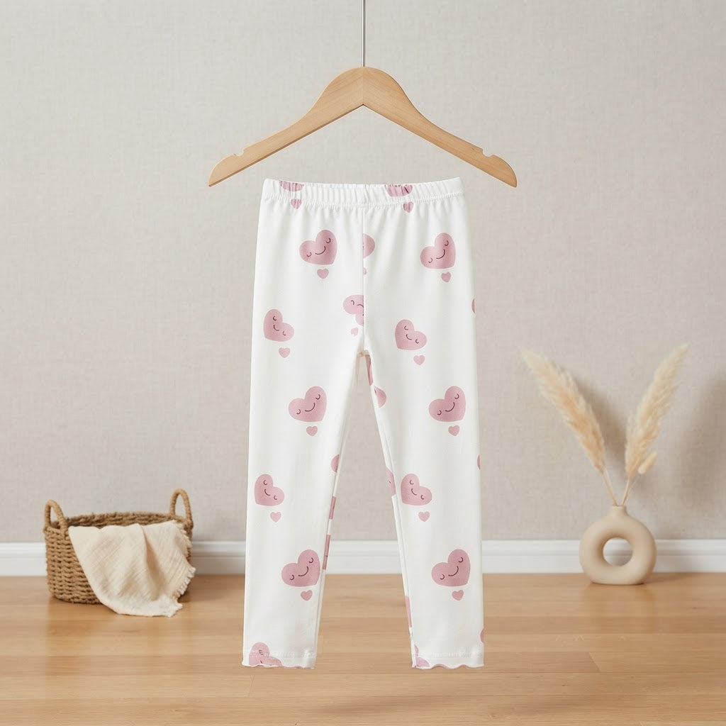 SHEIN White Ankle Leggings with Pink Kawaii Heart Print