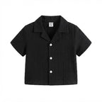 SHEIN SHEIN Black Crinkle Gauze Camp Collar Toddler Shirt