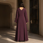 guess Deep Plum A-Line Abaya with Gold Fastening Details