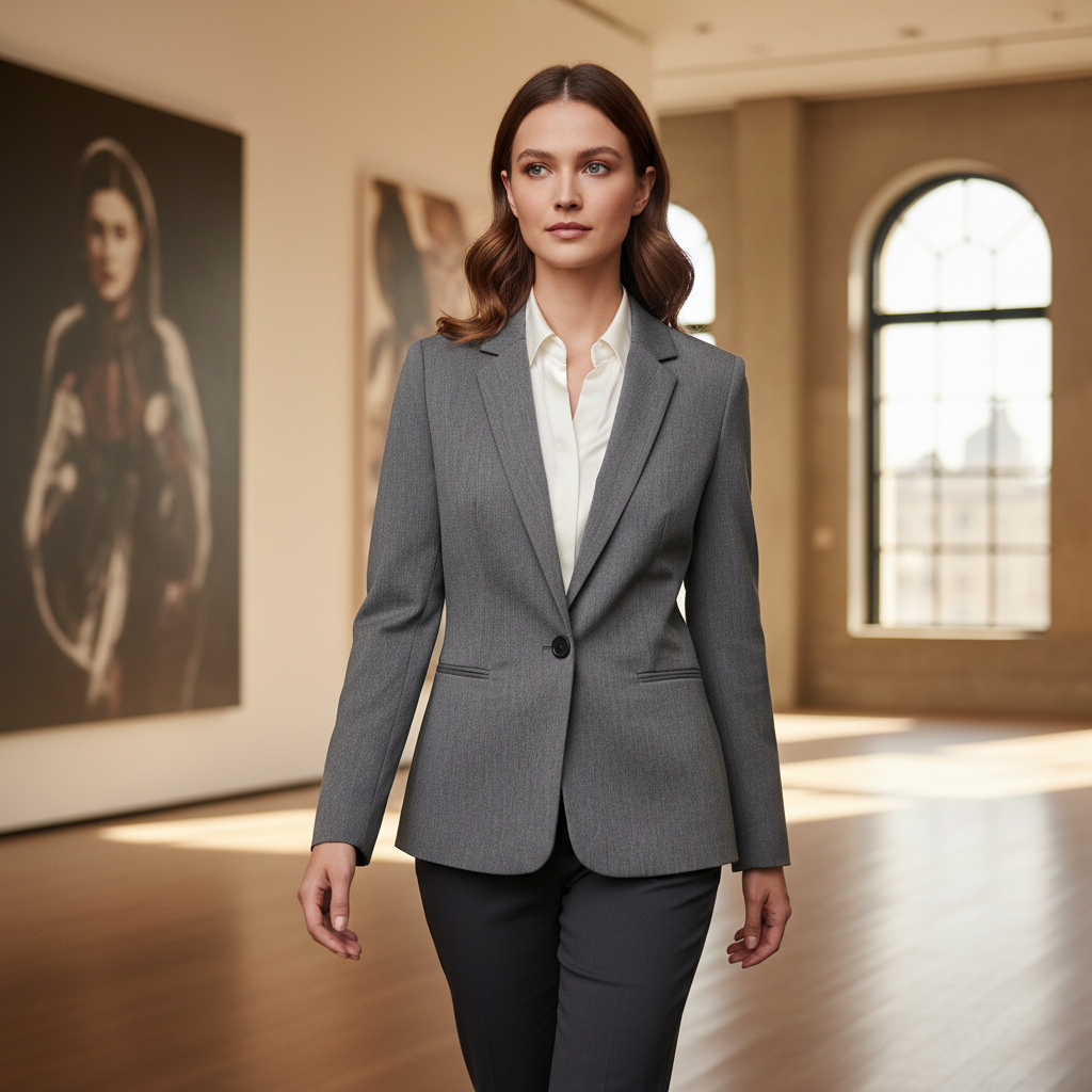 EXPRESS Women's Grey Tailored Single-Button Office Blazer