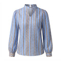 max Women's Light Blue Chain Print High-Neck Blouse