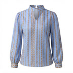 max Women's Light Blue Chain Print High-Neck Blouse