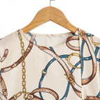 SHEIN Women's Beige Longline Chain Print Open-Front Cardigan