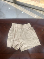 Sand Beige High-Waisted Linen-Blend Relaxed Shorts