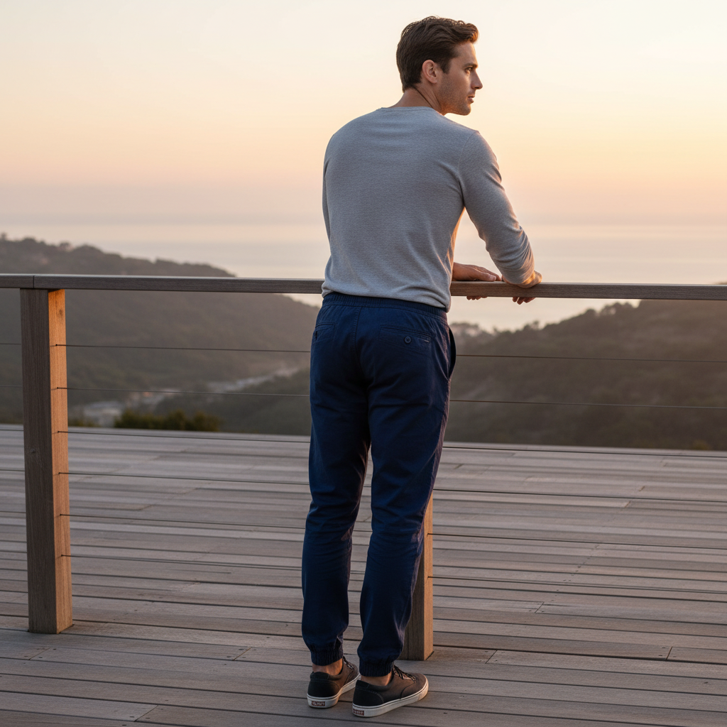 Men's Navy Blue Drawstring Tapered Chinos