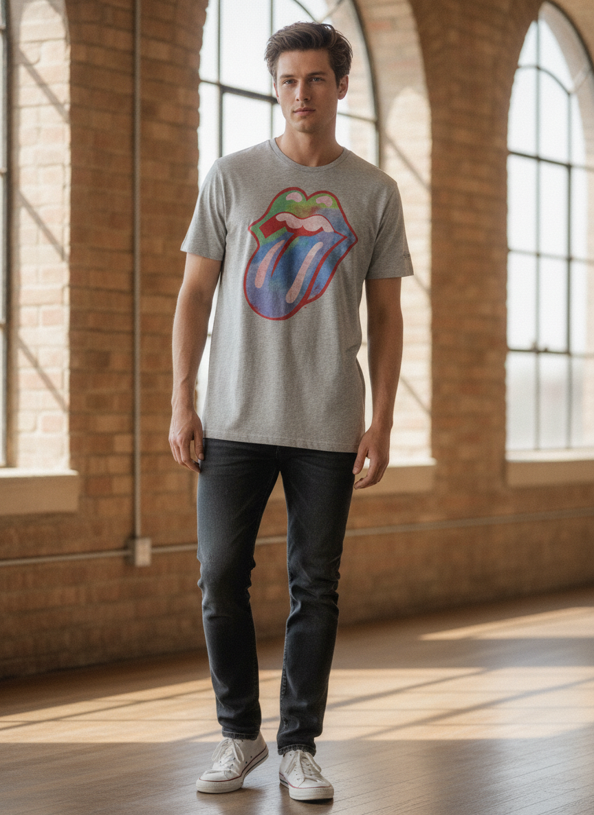 Springfield Heather Grey Graphic Tee with Multicolour Band L