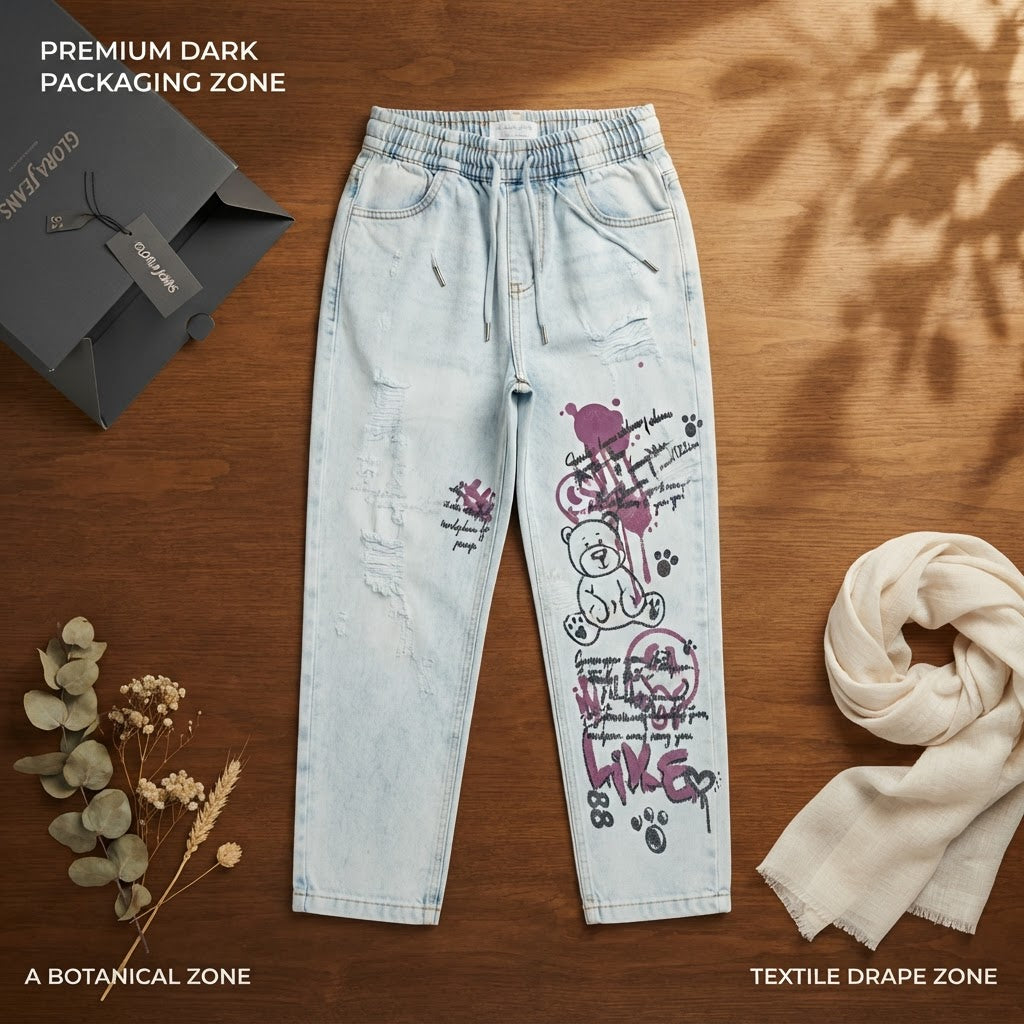 [WearU Generated:merch_flat_lay] Gloria Jeans Light Blue Denim Relaxed Straight Jeans – flat lay view