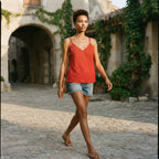 Women's Red Cotton Eyelet Cami Dress