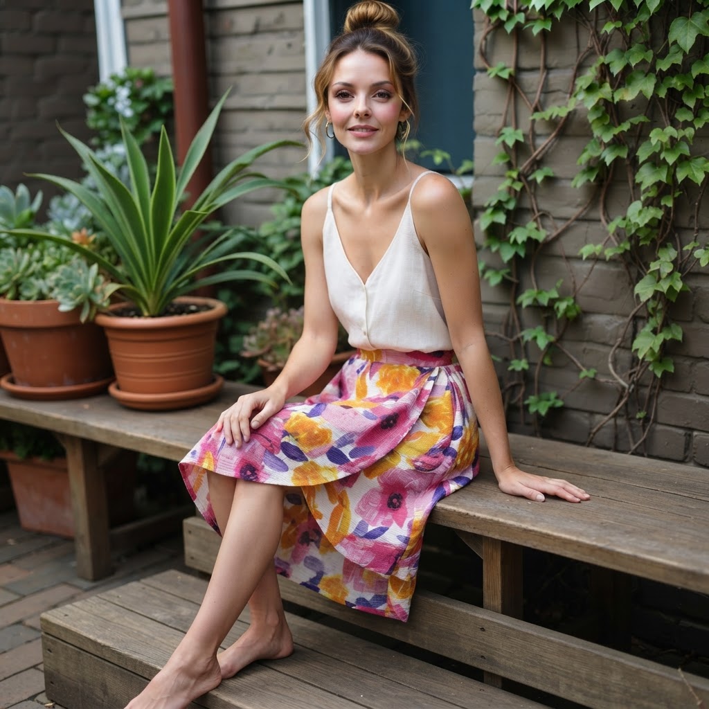 Esmara Multi-Floral Painterly Print Crinkle Midi Skirt
