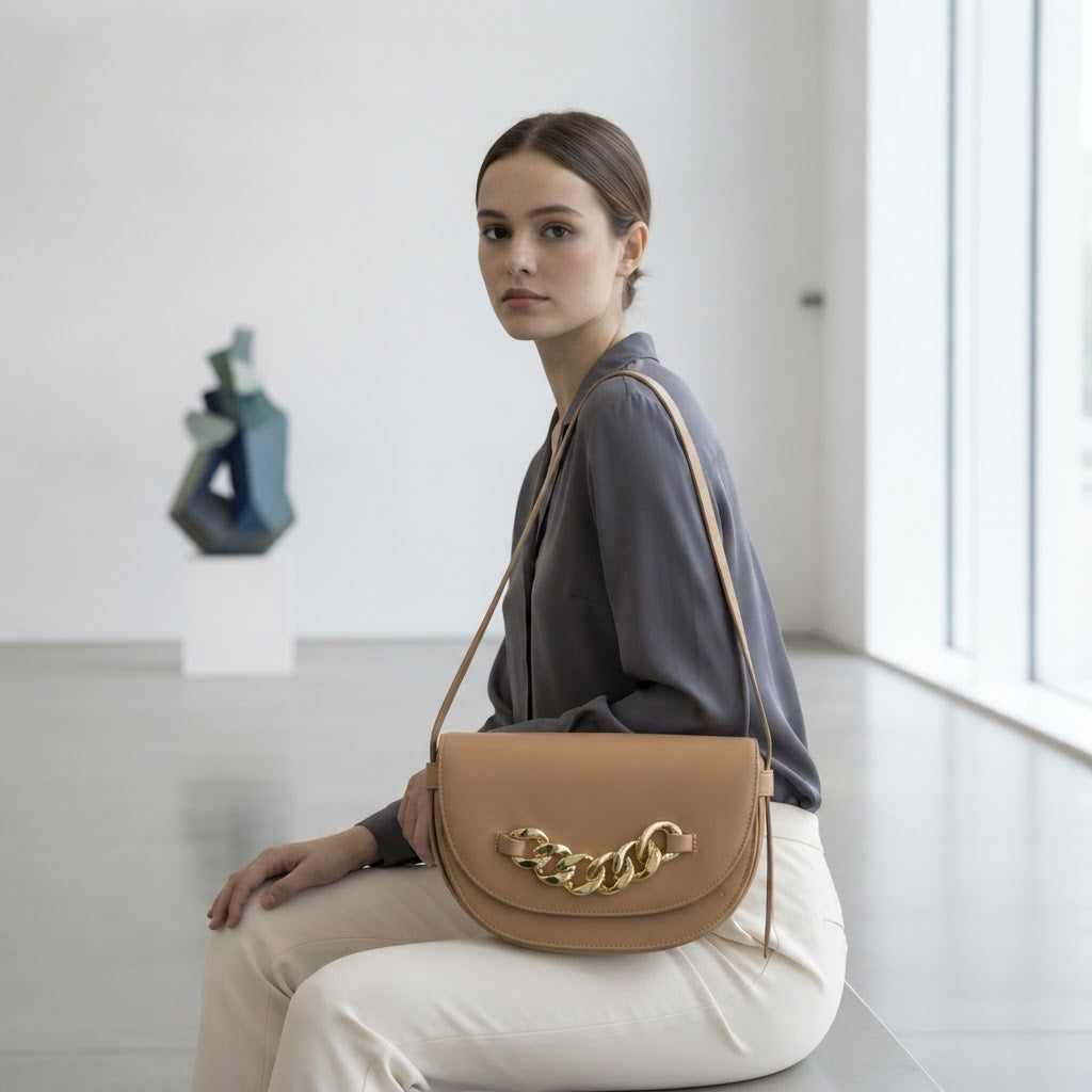 Beverly Hills Polo Club Tan Chain Saddle Bag