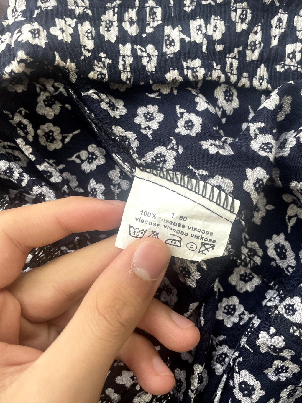 Navy Blue Floral Ditsy Mini Skirt with Elastic Waist