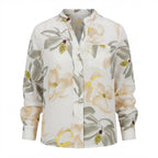 Women's Floral White Long Sleeve Mandarin Collar Shirt