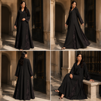 Premium Black A-Line Open-Front Abaya with Floral Lace
