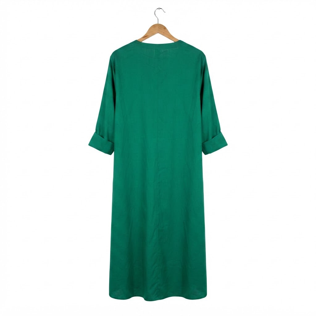 Women's Emerald Green Satin Longline Duster Kimono