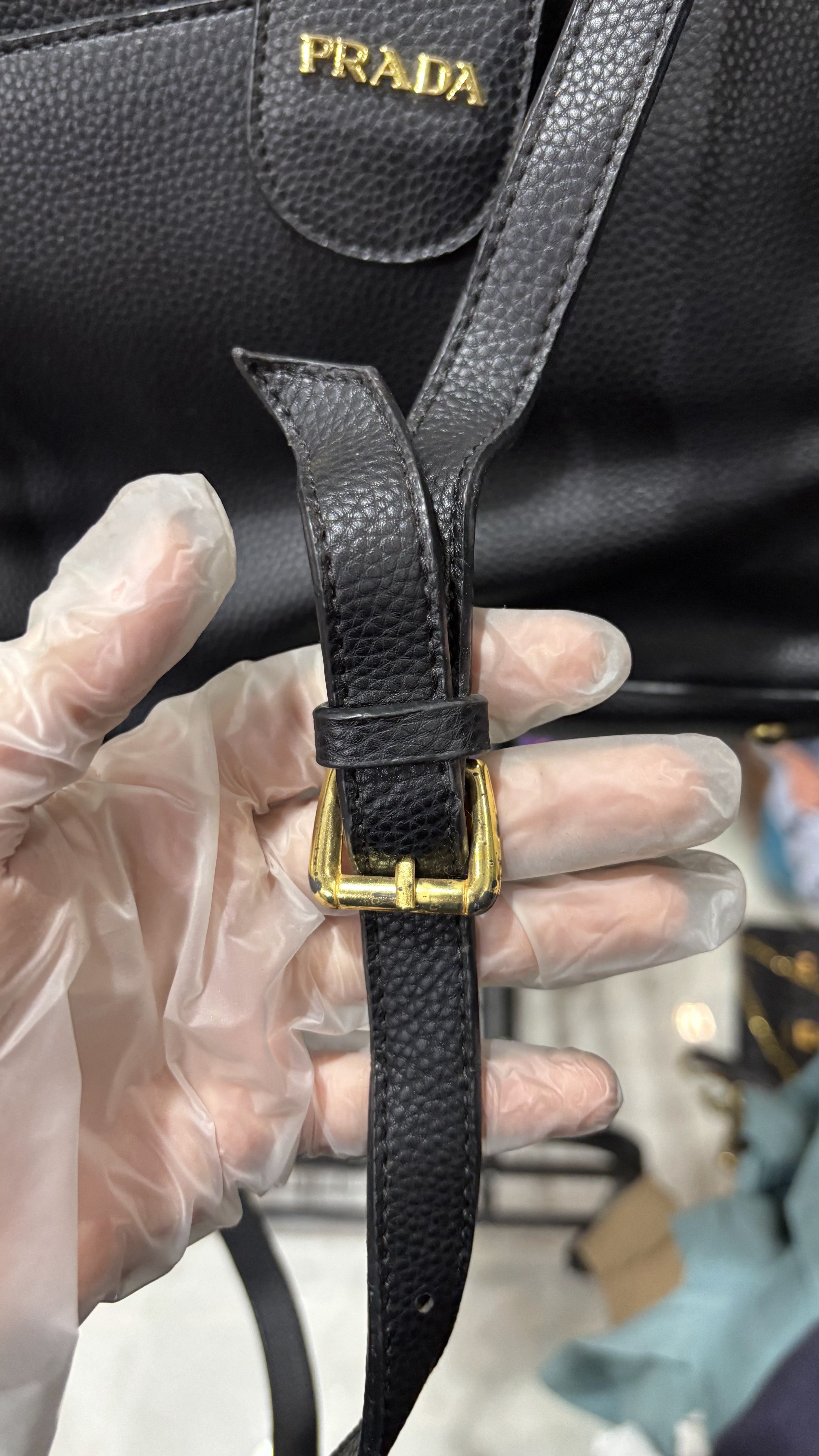 PRADA PRADA Black Grained Leather Top-Handle Tote
