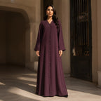 guess Deep Plum A-Line Abaya with Gold Fastening Details