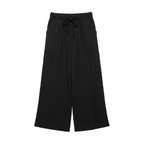 Women's Black Plissé Wide-Leg Pleated Culottes