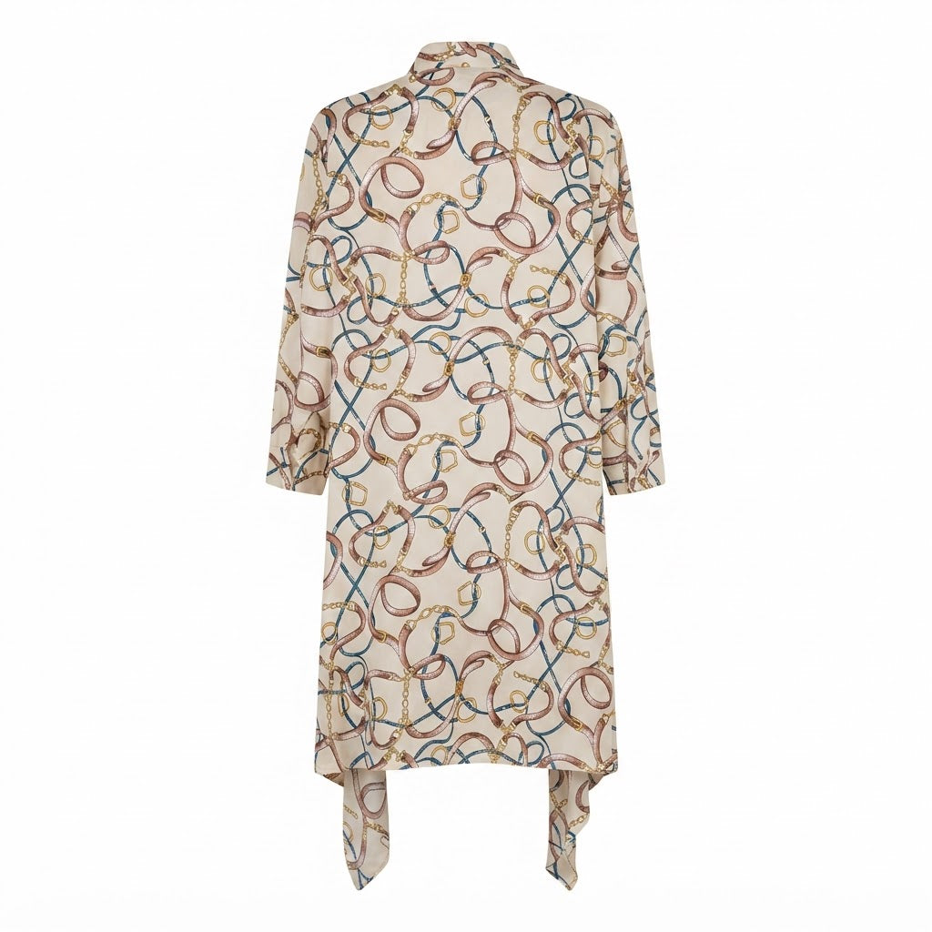 SHEIN Women's Beige Longline Chain Print Open-Front Cardigan