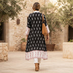 SHEIN Women's Black & black Leaf Print Open-Front Kimono Abaya