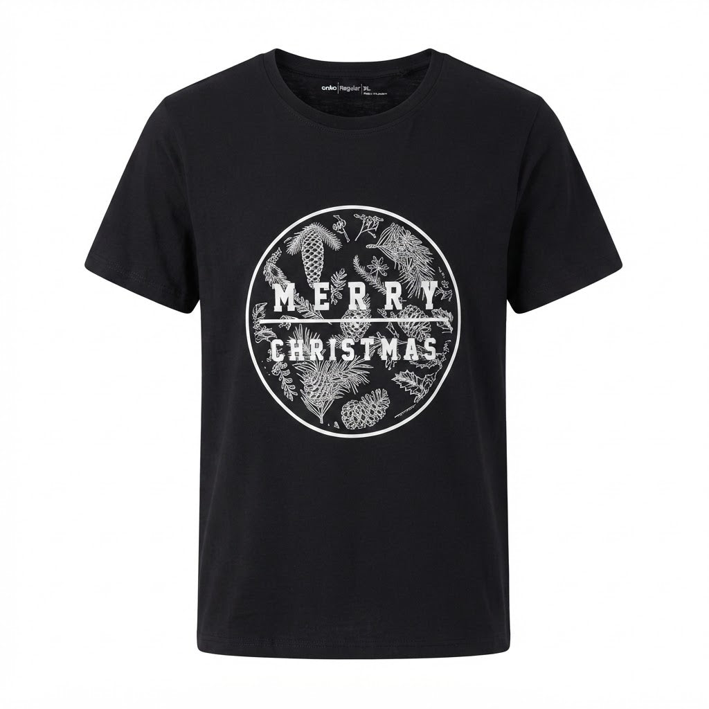 anko Black Merry Christmas Botanical Graphic T-Shirt XL