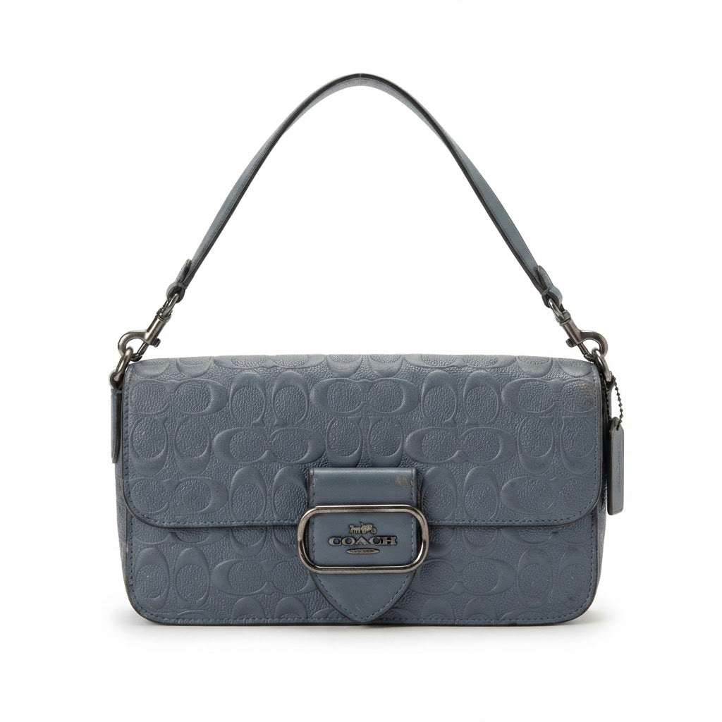 COACH NEW YORK Steel Blue Embossed Leather Shoulder Bag
